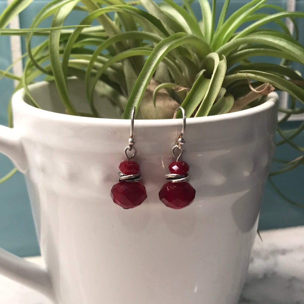 NEW Handmade beaded red earrings Sterling